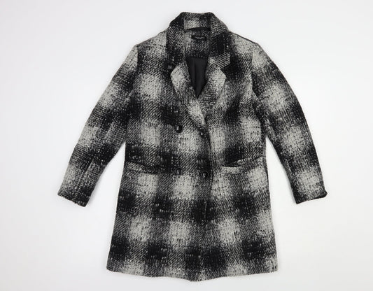 New Look Womens Grey Plaid  Pea Coat Coat Size 8  Button