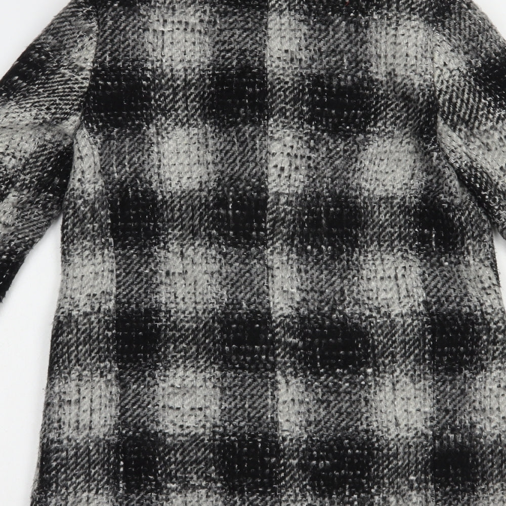 New Look Womens Grey Plaid  Pea Coat Coat Size 8  Button