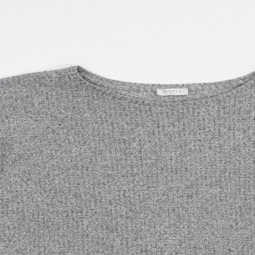 Papaya Womens Grey Boat Neck  Polyester Pullover Jumper Size XL