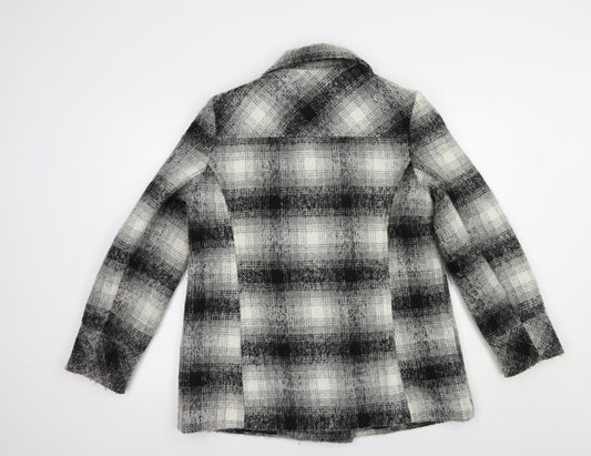 M&Co Womens Grey Plaid  Pea Coat Coat Size 14  Button