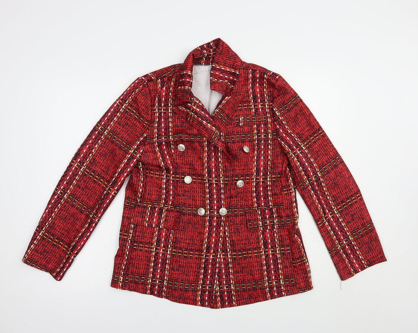 Preworn Womens Red Plaid  Jacket Blazer Size M  Button