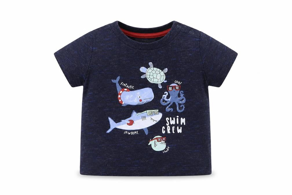 Primark Baby Blue  Cotton Pullover T-Shirt Size 3-6 Months Crew Neck Snap - Swim Crew