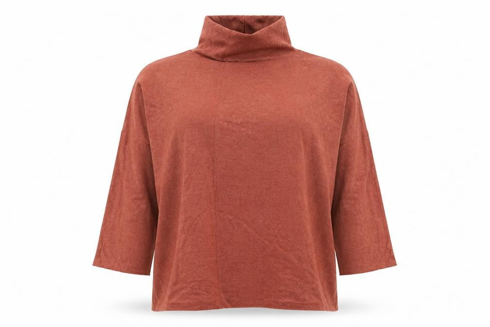 Made in Italy Womens Brown  Viscose Basic T-Shirt Size L High Neck