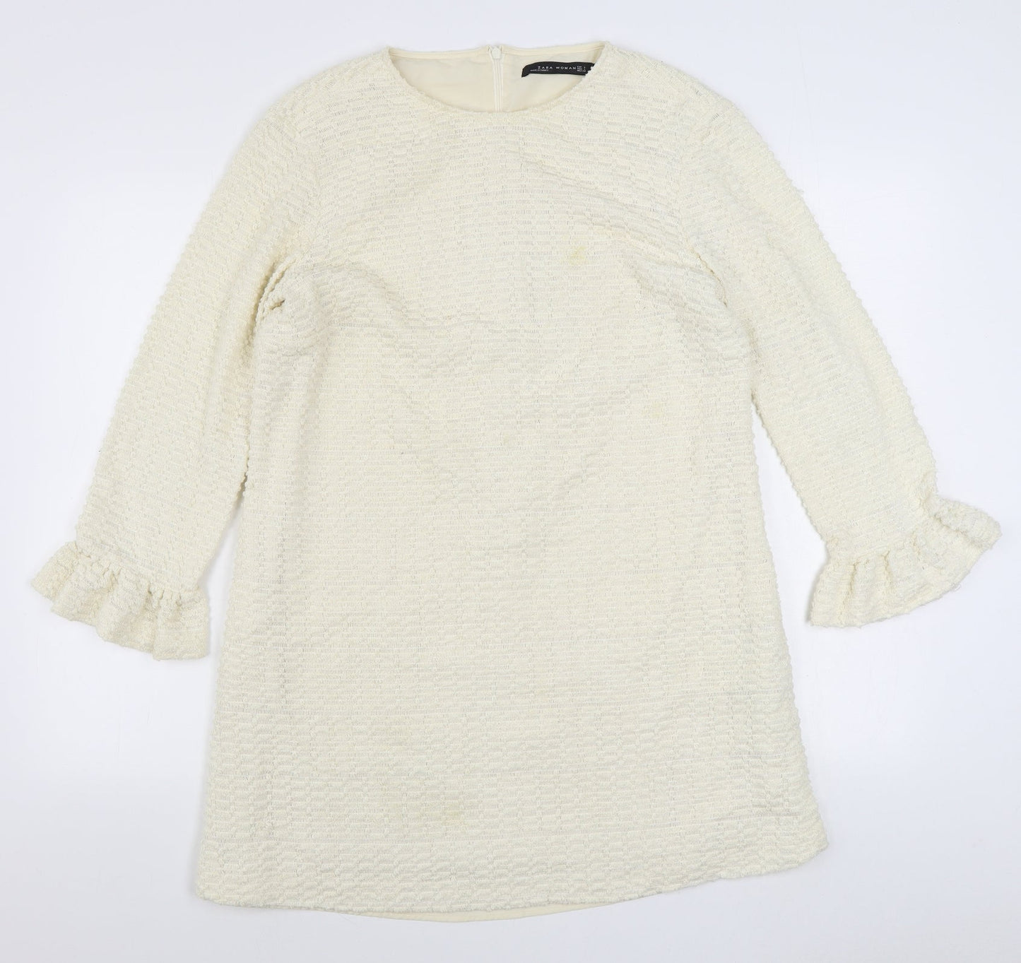 Zara Womens Ivory  Polyester Sheath  Size L  Round Neck Zip