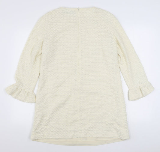 Zara Womens Ivory  Polyester Sheath  Size L  Round Neck Zip
