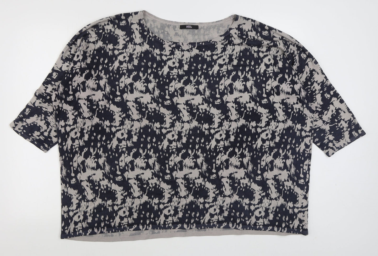 Marks and Spencer Womens Blue Boat Neck Geometric Acrylic Pullover Jumper Size 20