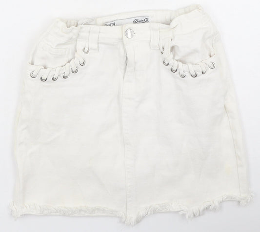 Denim & Co. Girls Ivory  Cotton Mini Skirt Size 11-12 Years  Regular