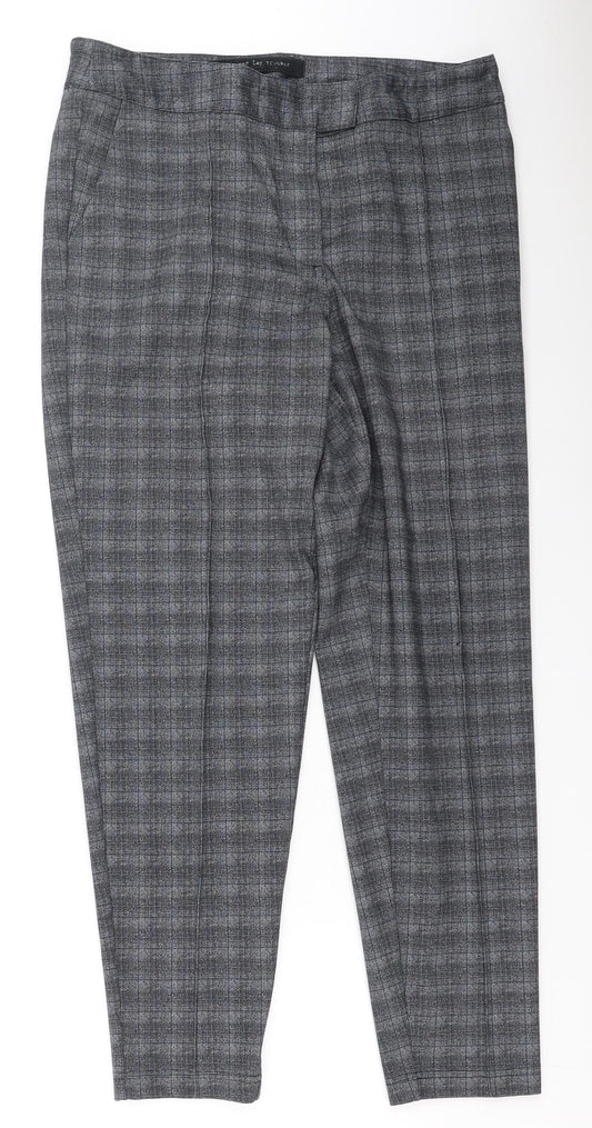 NEXT Womens Grey Plaid Polyester Trousers  Size 12 L28 in Regular