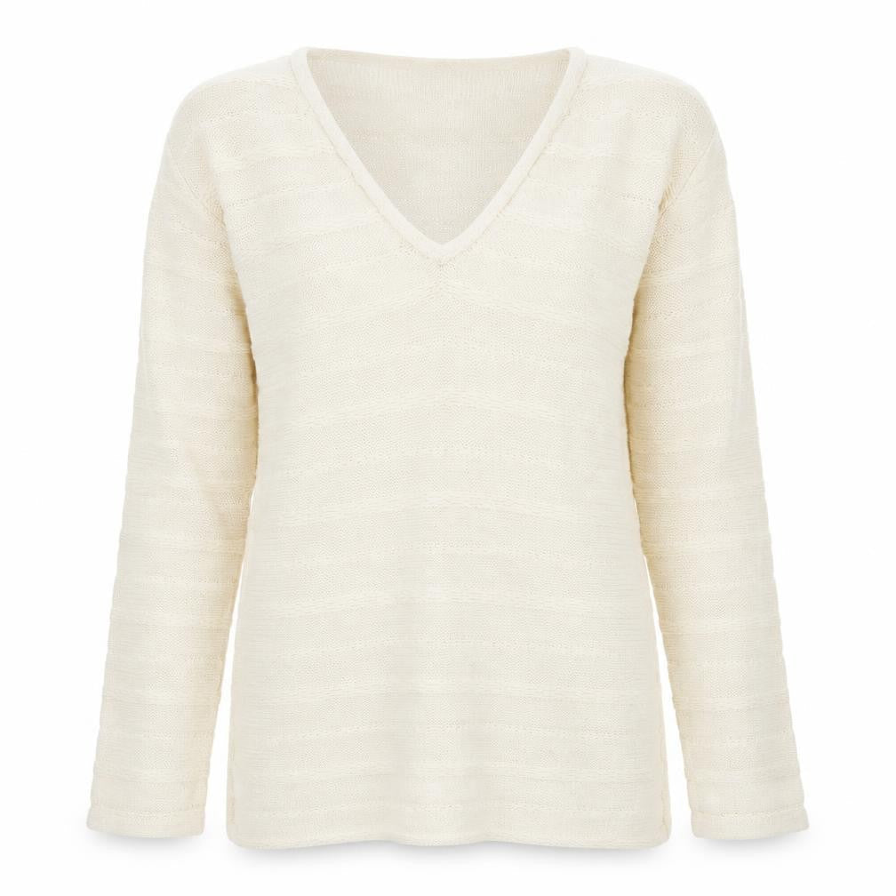 Willi Smith Womens Beige V-Neck  Cotton Pullover Jumper Size S