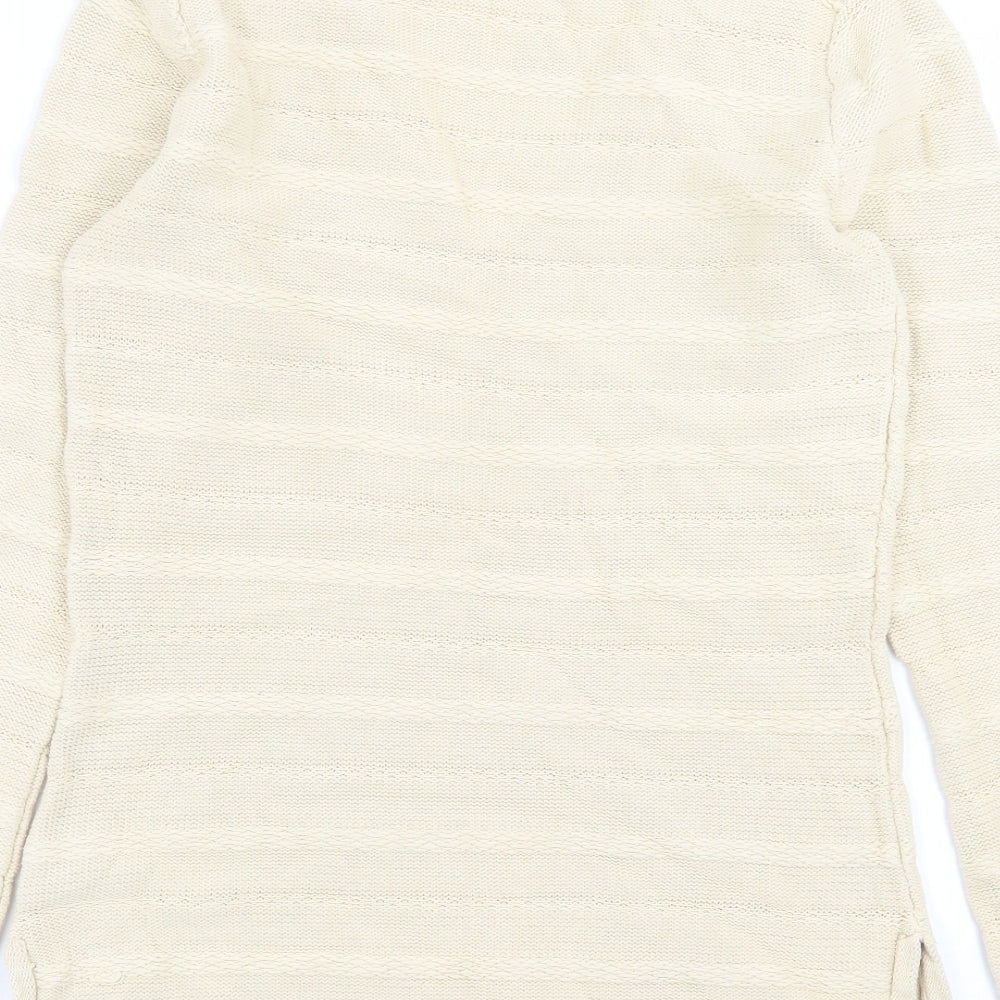 Willi Smith Womens Beige V-Neck  Cotton Pullover Jumper Size S