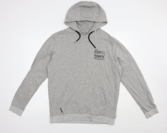 Saint+Sinner Mens Grey  Cotton Pullover Hoodie Size S