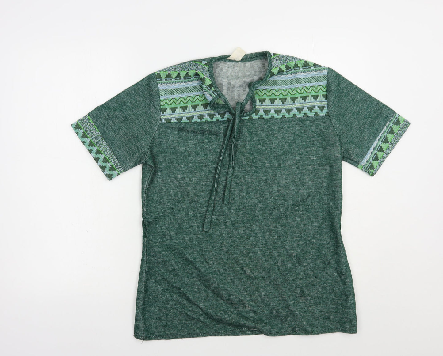 Preworn Womens Green V-Neck Geometric Acrylic Pullover Jumper Size M
