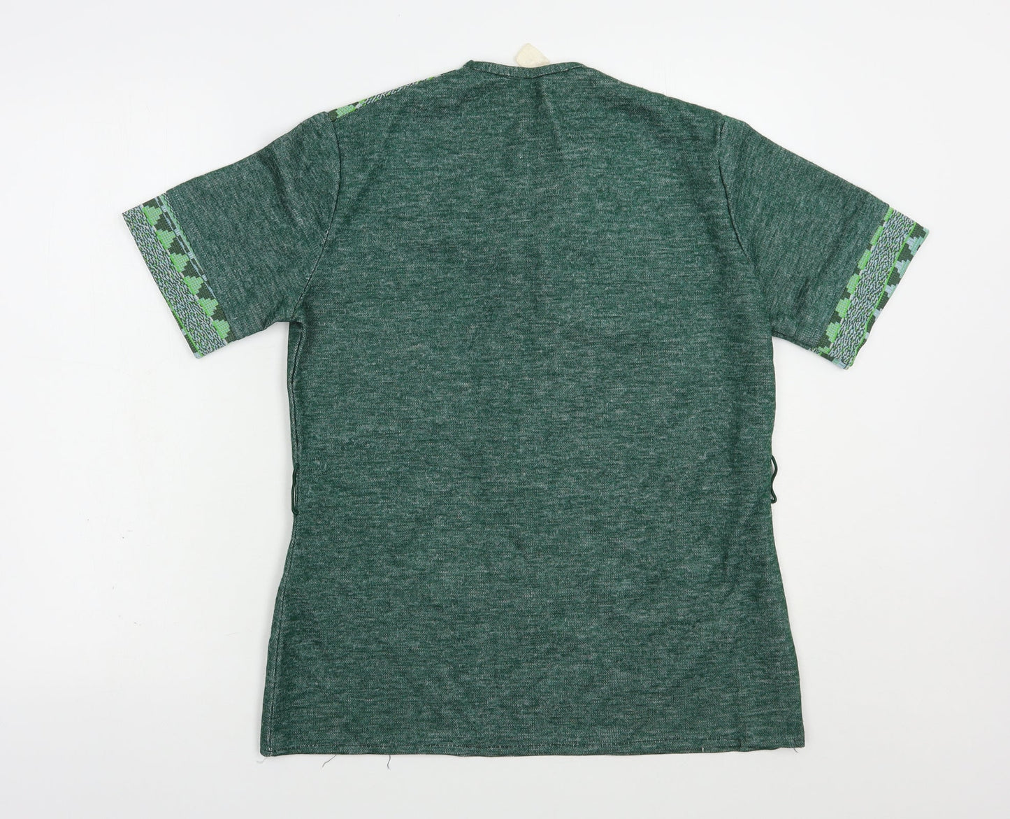 Preworn Womens Green V-Neck Geometric Acrylic Pullover Jumper Size M