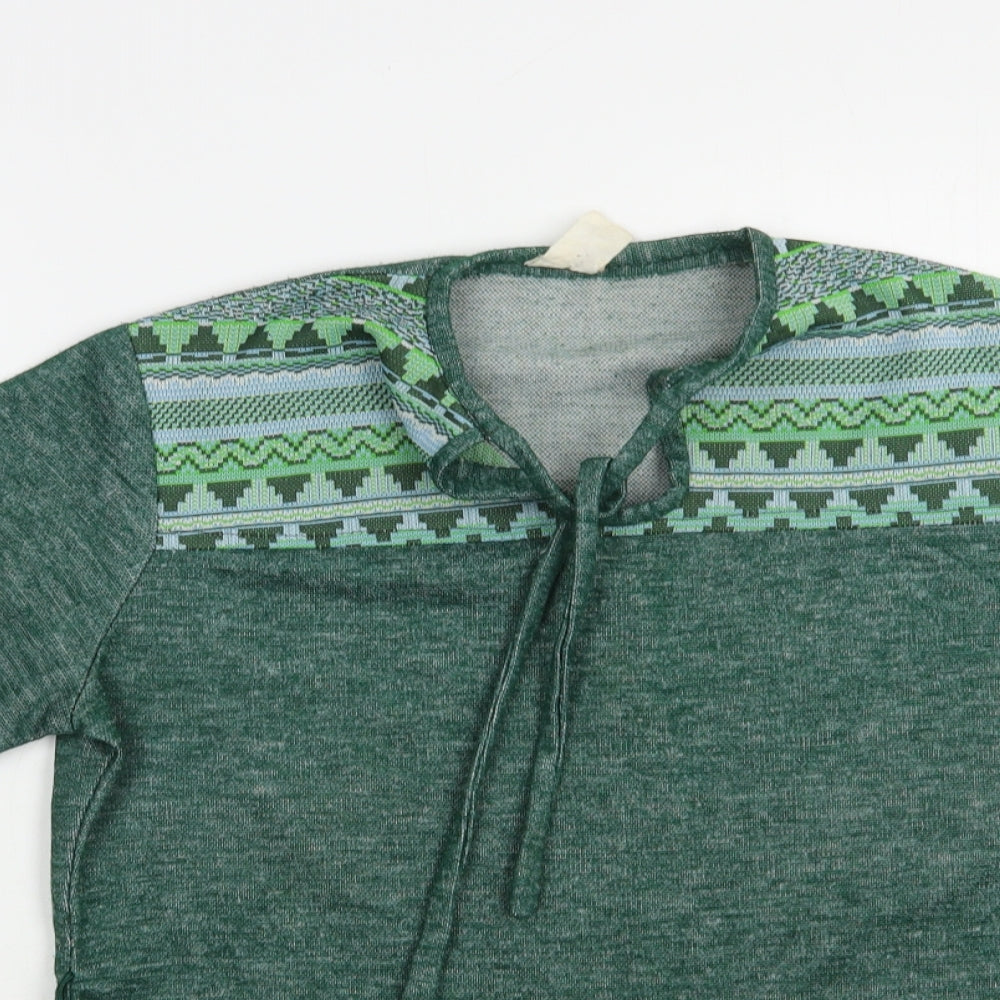 Preworn Womens Green V-Neck Geometric Acrylic Pullover Jumper Size M