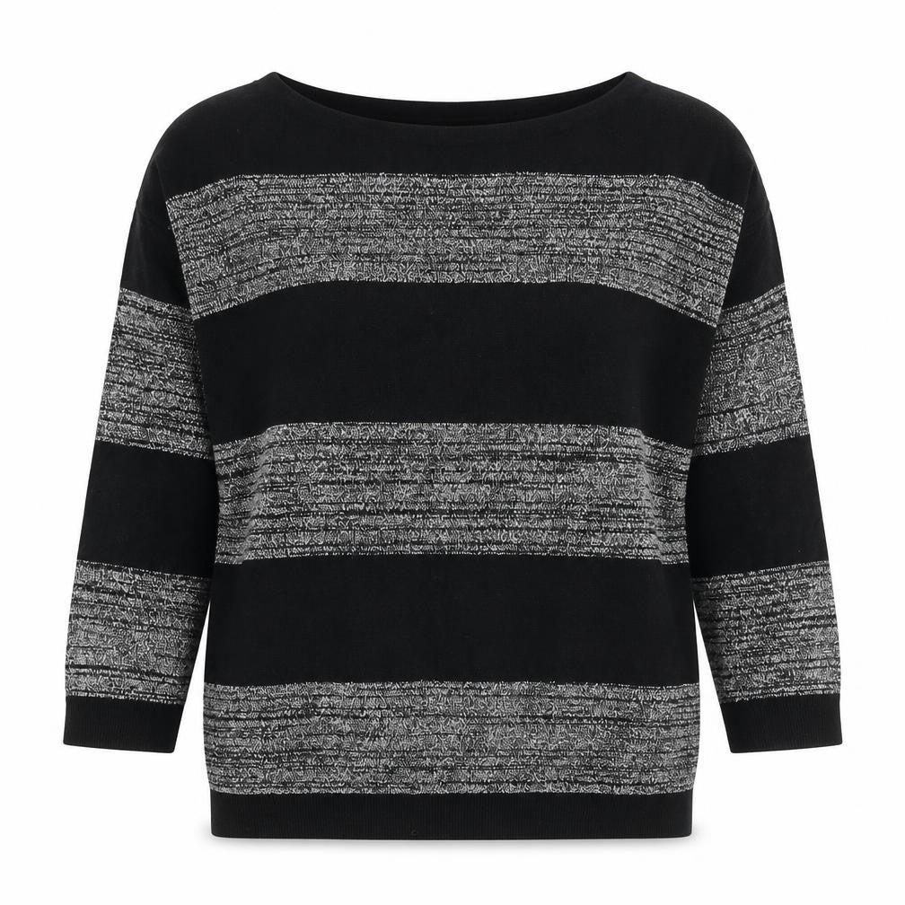 Wallis Womens Black Round Neck Striped Cotton Pullover Jumper Size S