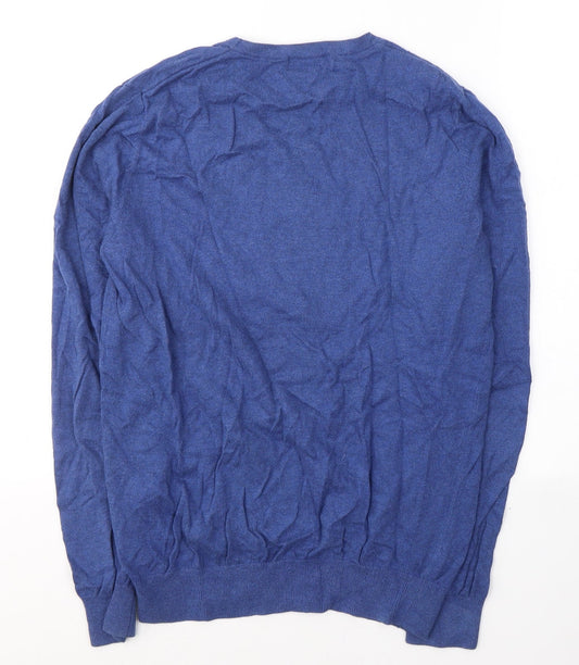 Pima Cotton Mens Blue Round Neck  Cotton Pullover Jumper Size S