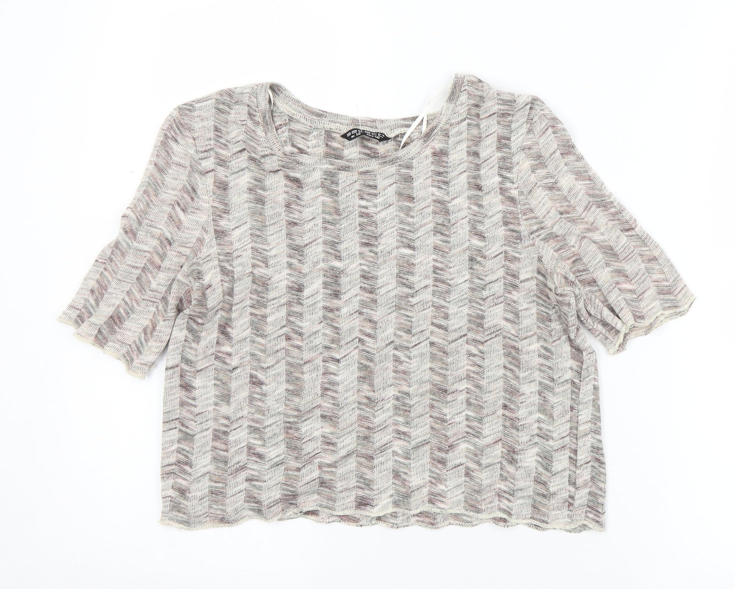 Select Womens Multicoloured Herringbone Acrylic Cropped T-Shirt Size 12 Round Neck