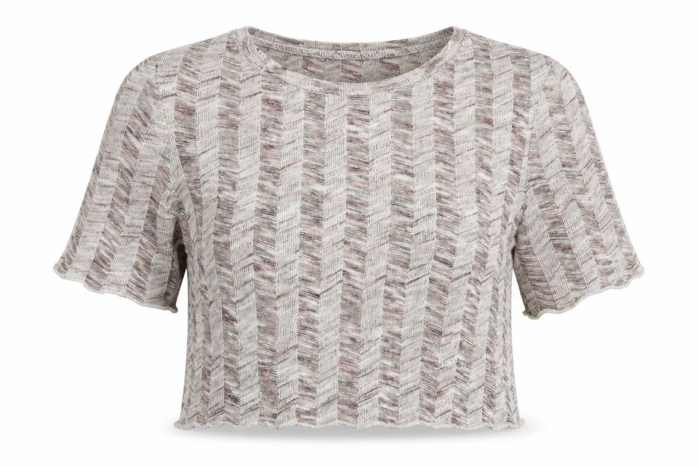 Select Womens Multicoloured Herringbone Acrylic Cropped T-Shirt Size 12 Round Neck