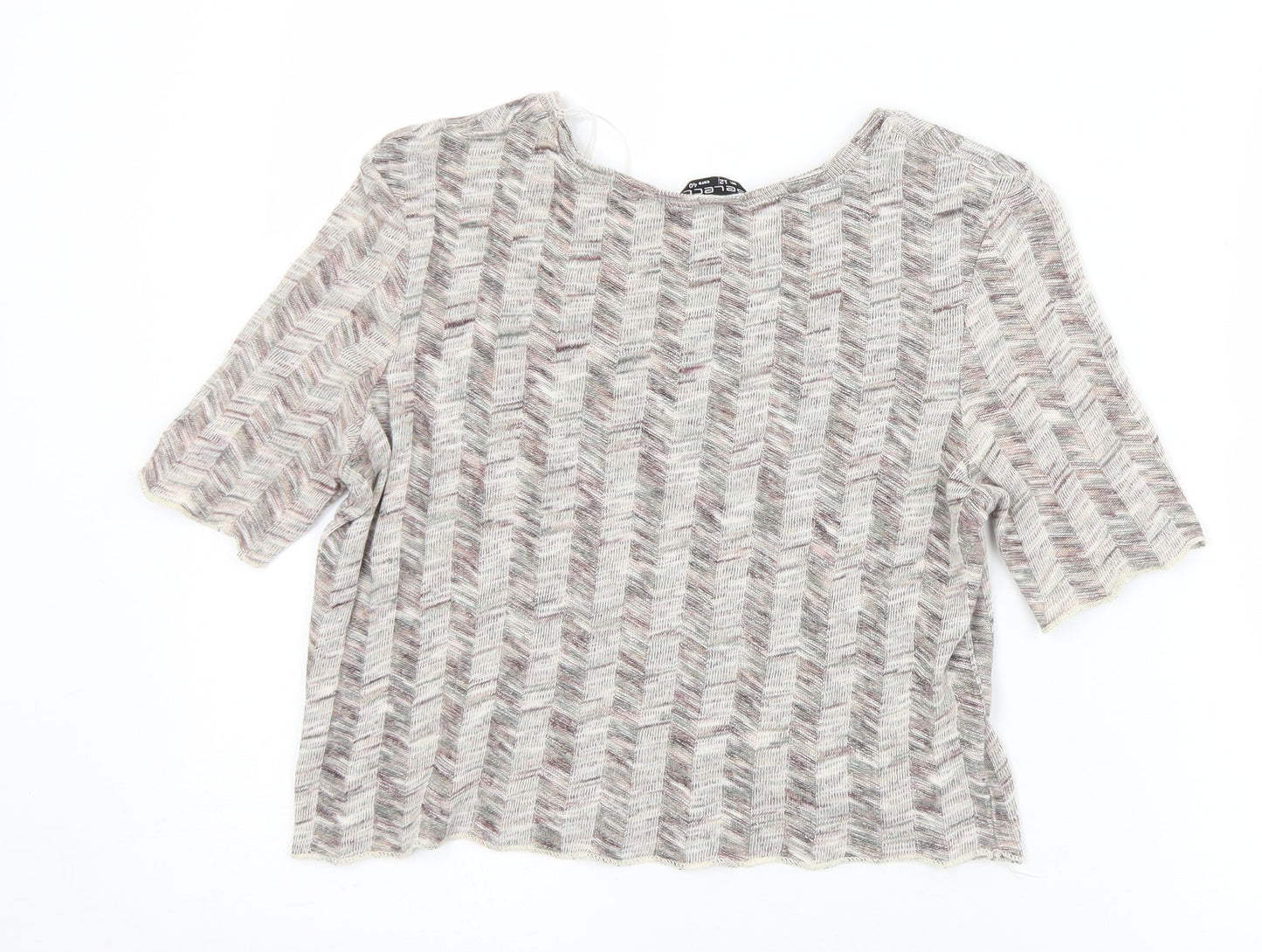 Select Womens Multicoloured Herringbone Acrylic Cropped T-Shirt Size 12 Round Neck