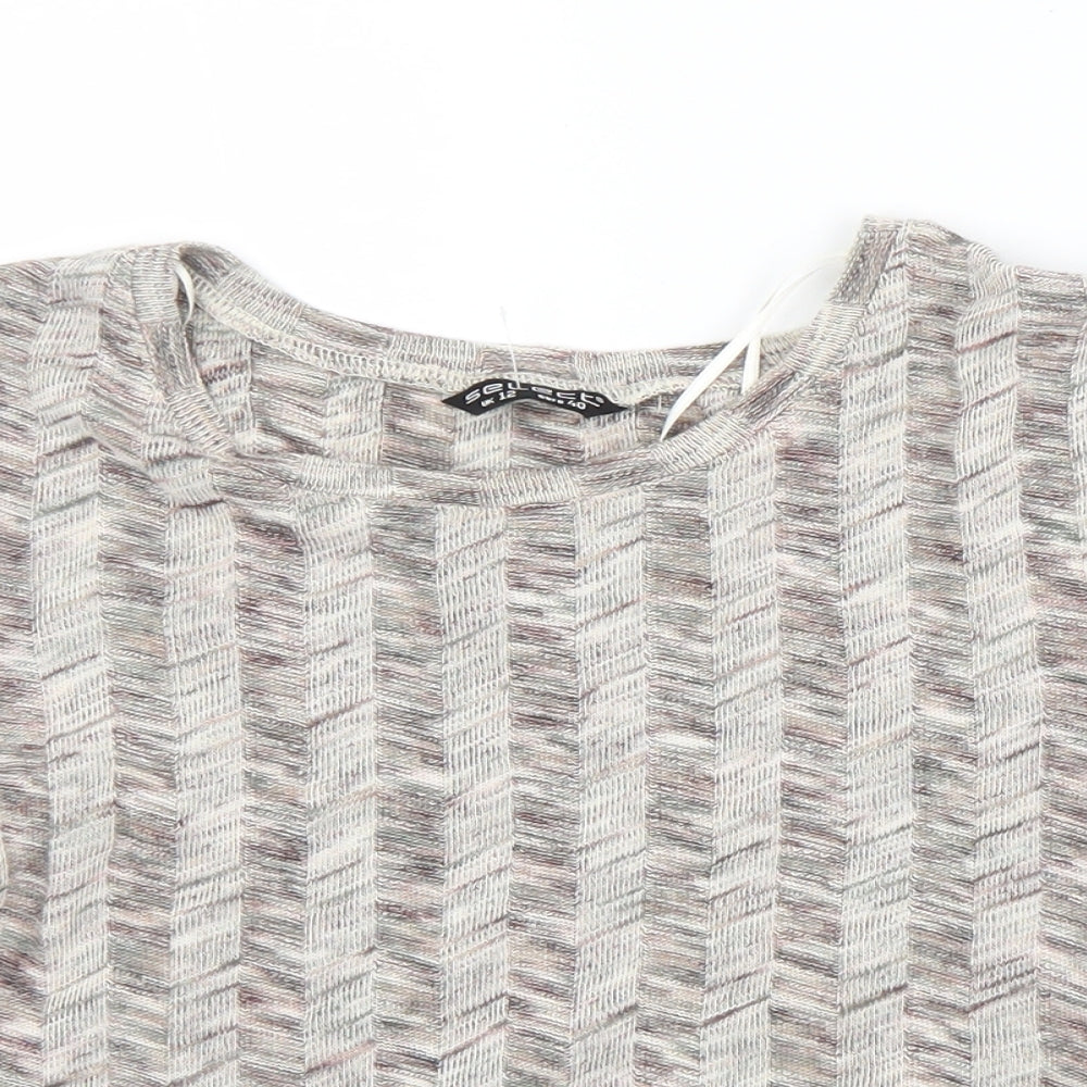 Select Womens Multicoloured Herringbone Acrylic Cropped T-Shirt Size 12 Round Neck