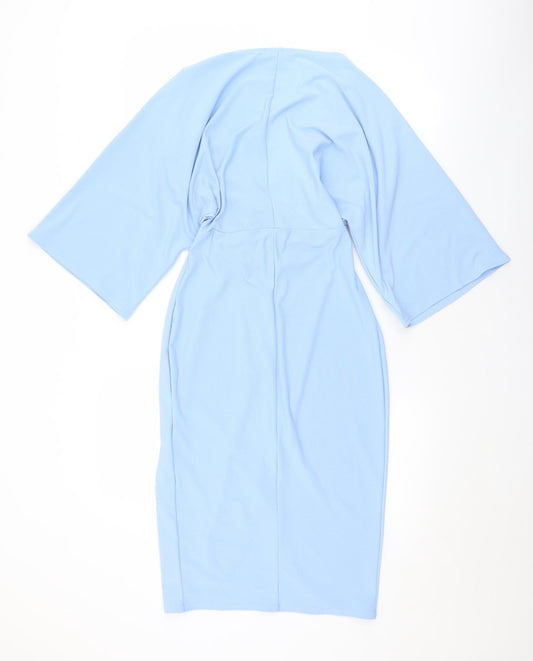 PRETTYLITTLETHING Womens Blue  Polyester Sheath  Size 8  V-Neck