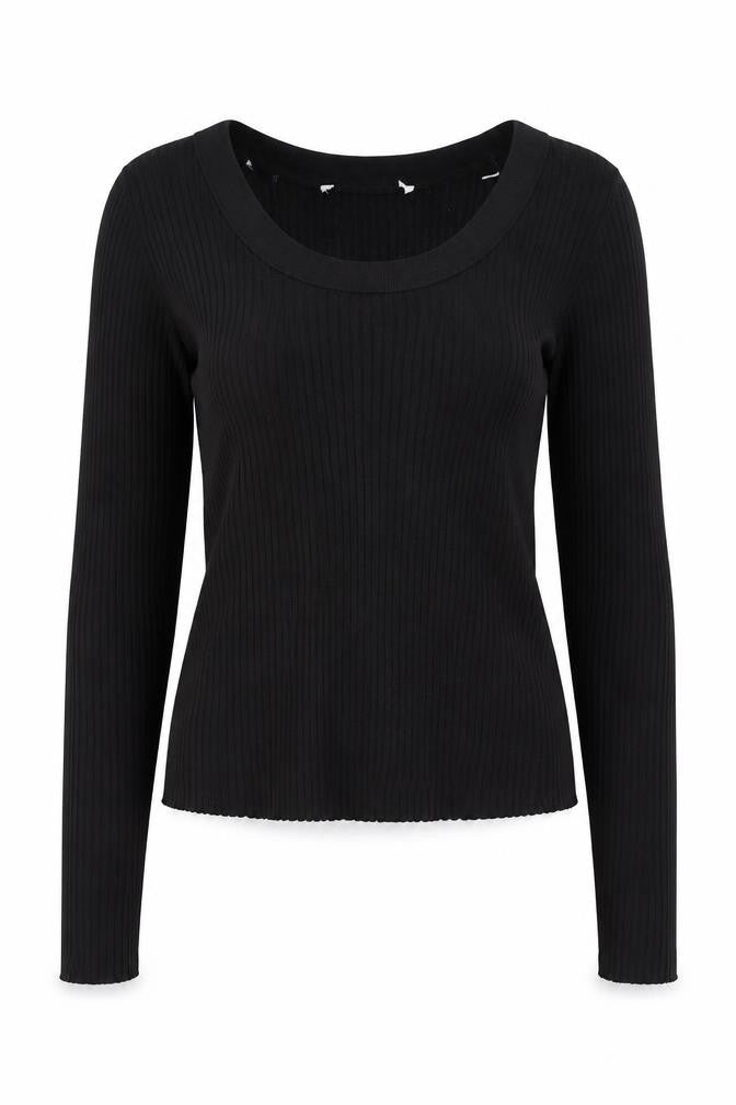 Selected Womens Black Scoop Neck  Acrylic Pullover Jumper Size L
