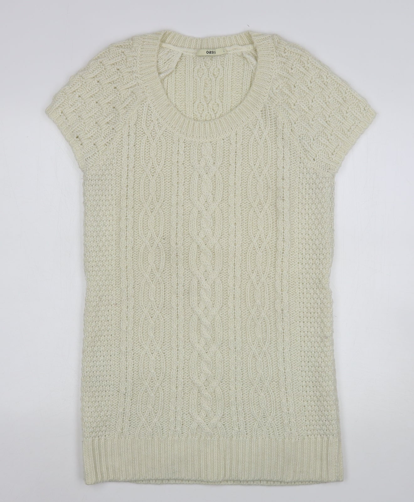Oasis Womens Beige Round Neck  Acrylic Pullover Jumper Size L