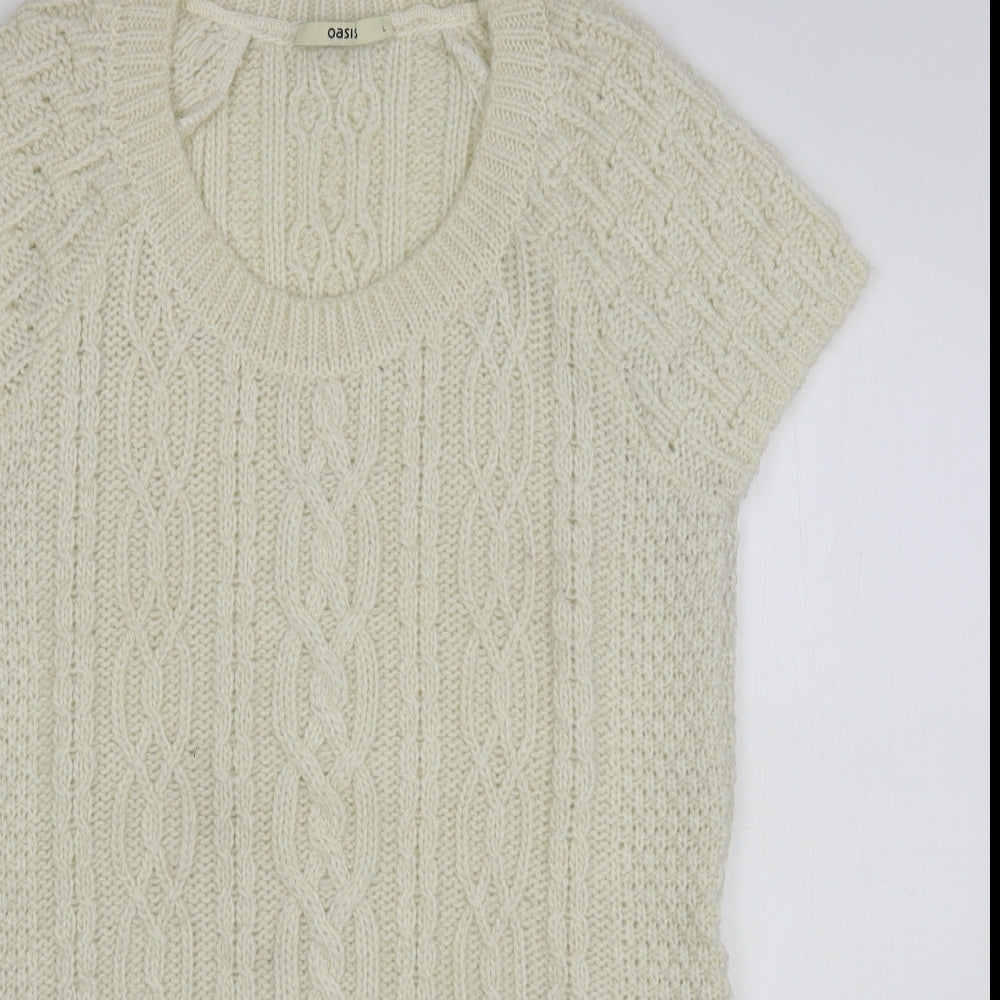 Oasis Womens Beige Round Neck  Acrylic Pullover Jumper Size L
