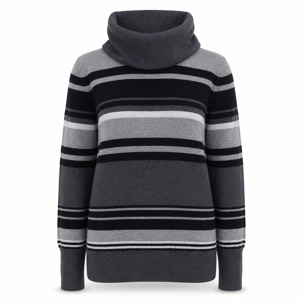 Marks and Spencer Womens Grey Roll Neck Striped Viscose Pullover Jumper Size 12