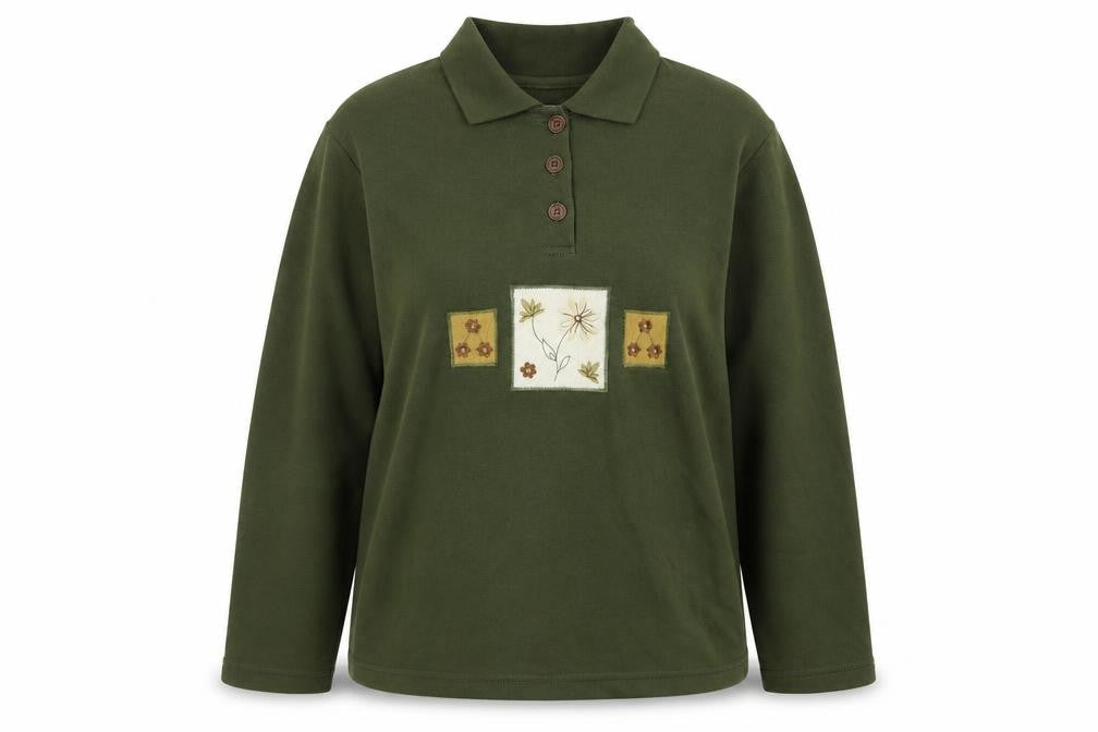 Natural Territory Womens Green Collared Floral Polyester Pullover Jumper Size S