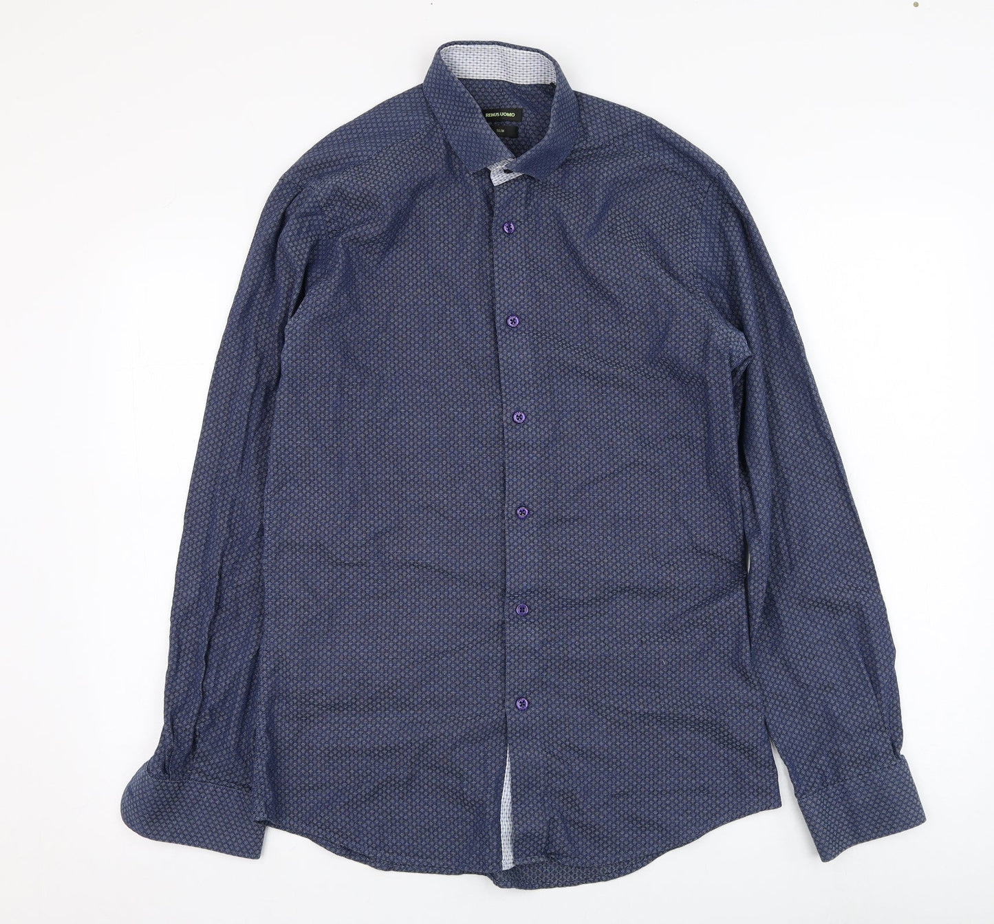 Remus Uomo Mens Blue  Cotton  Dress Shirt Size 15.5 Collared Button