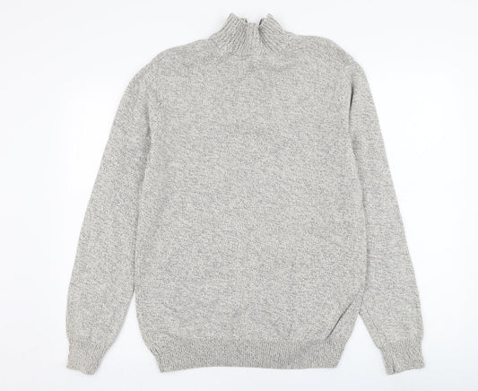 Cedar Wood State Mens Grey Mock Neck  Cotton Henley Jumper Size M