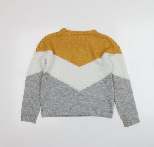 Primark Girls Multicoloured Round Neck Striped Acrylic Pullover Jumper Size 10-11 Years