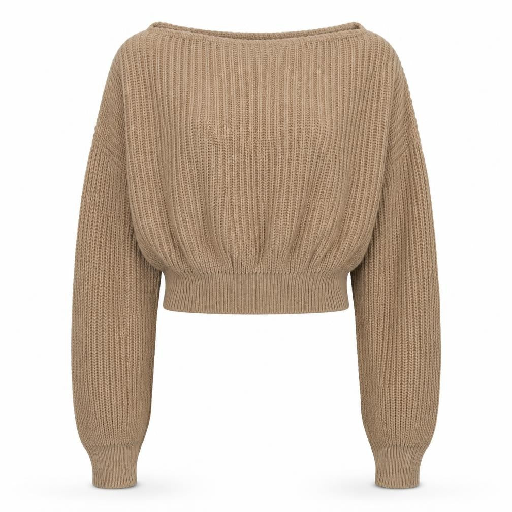 Boohoo Womens Beige Square Neck  Acrylic Pullover Jumper Size M