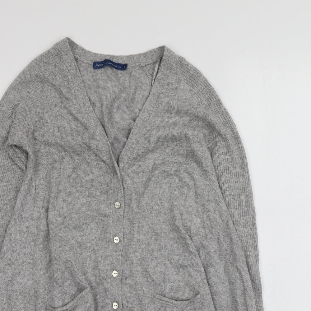 NEXT Womens Grey V-Neck  Nylon Cardigan Jumper Size 8
