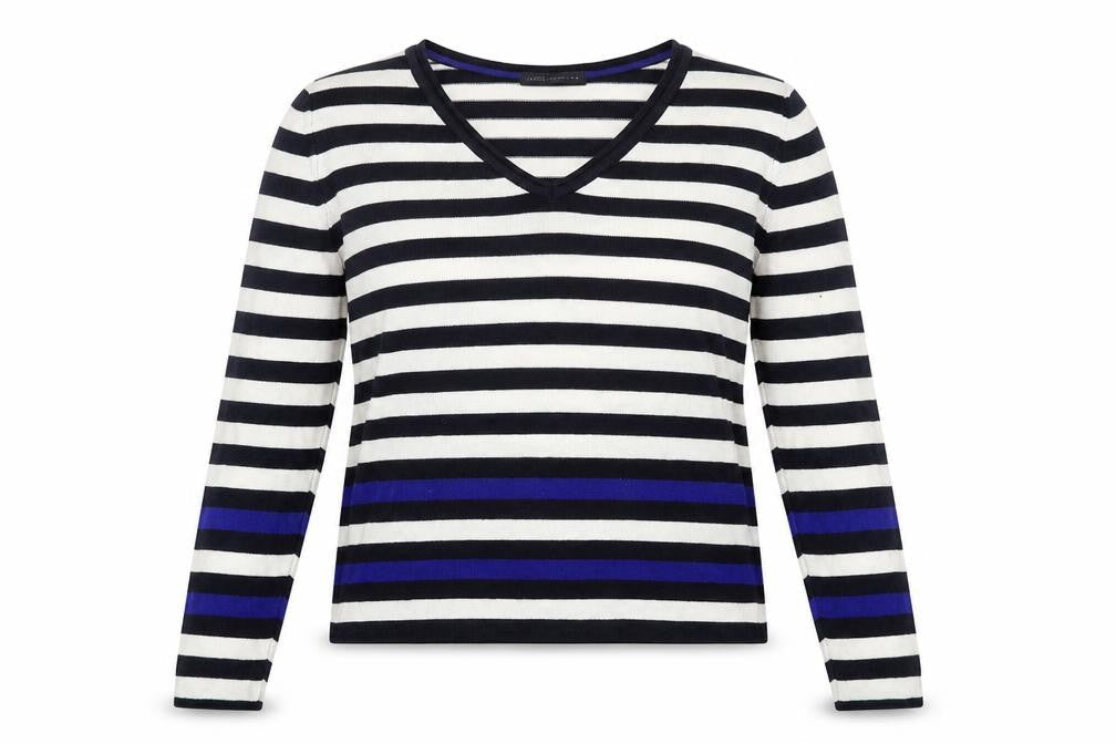Marks and Spencer Womens Multicoloured V-Neck Striped Acrylic Pullover Jumper Size 14