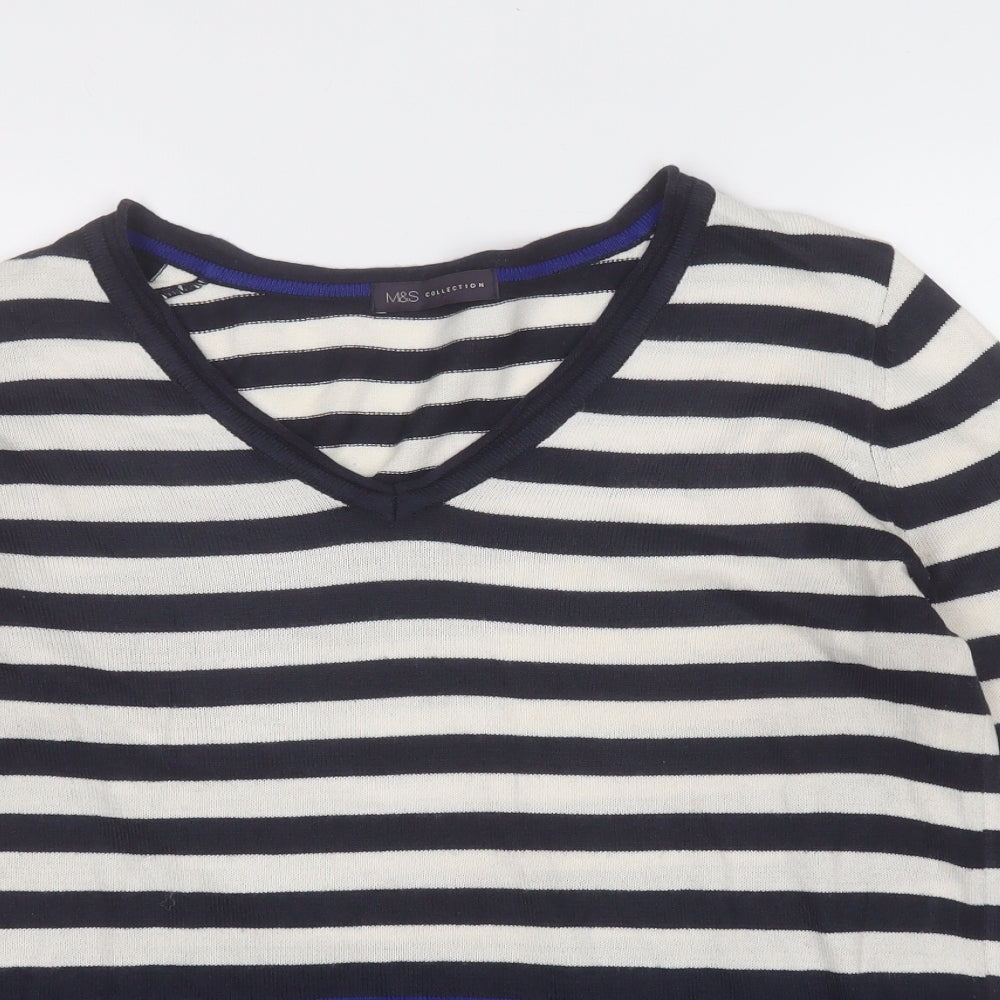 Marks and Spencer Womens Multicoloured V-Neck Striped Acrylic Pullover Jumper Size 14