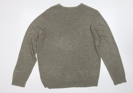 Marks and Spencer Mens Green Round Neck  Acrylic Pullover Jumper Size XL