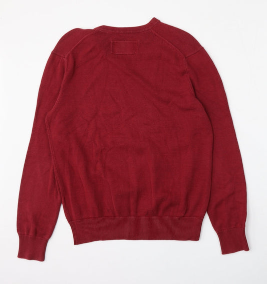 Mexx Mens Red V-Neck  Cotton Pullover Jumper Size S