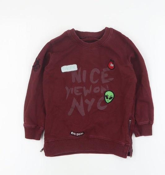 Matalan Boys Red  Cotton Pullover Sweatshirt Size 3-4 Years  Pullover