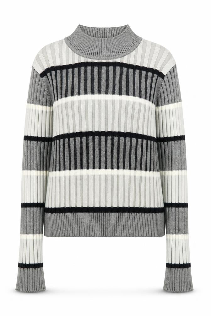 Select Womens Grey High Neck Striped Cotton Pullover Jumper Size 12