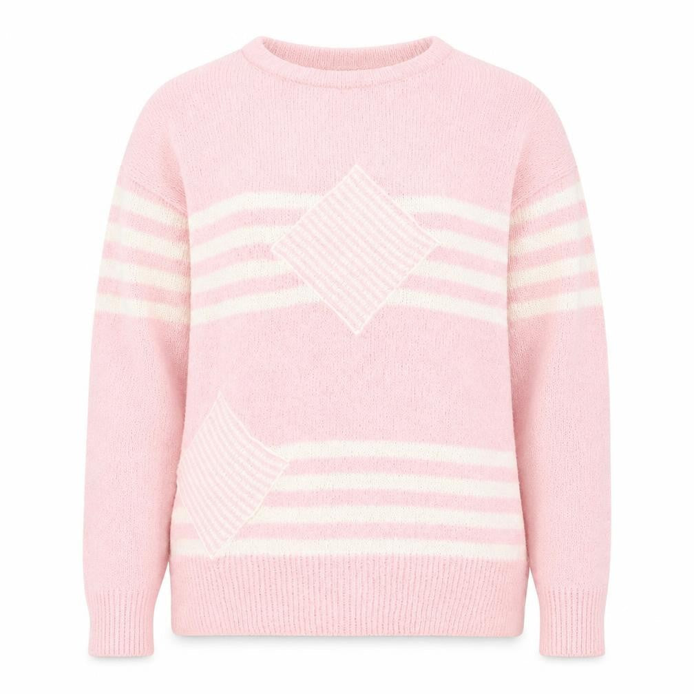 Niccoluchi Womens Pink Round Neck Striped Acrylic Pullover Jumper Size S