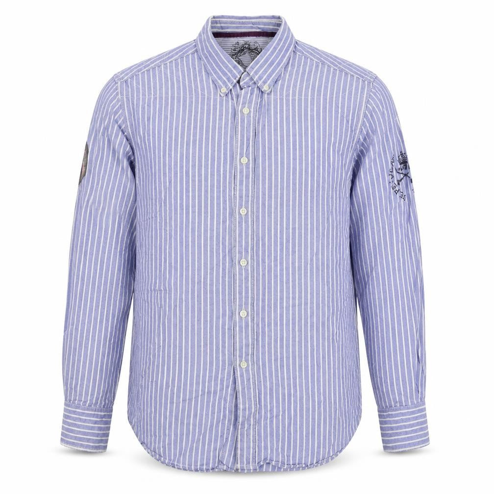 Pepe Jeans Mens Blue Striped Cotton  Button-Up Size 2XL Collared Button