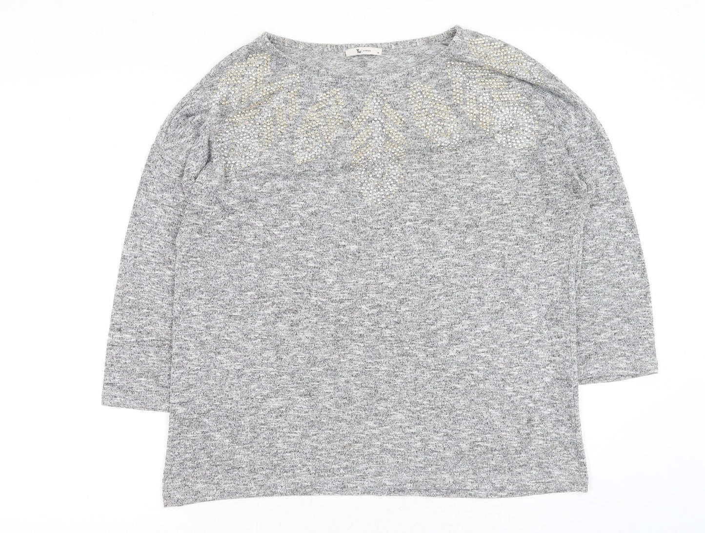 TU Womens Grey  Polyester Pullover Sweatshirt Size 14