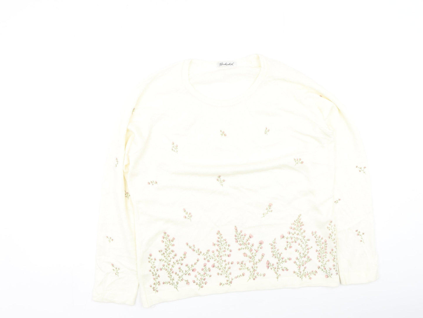 Berkertex Womens Ivory Round Neck Floral Modal Pullover Jumper Size 14