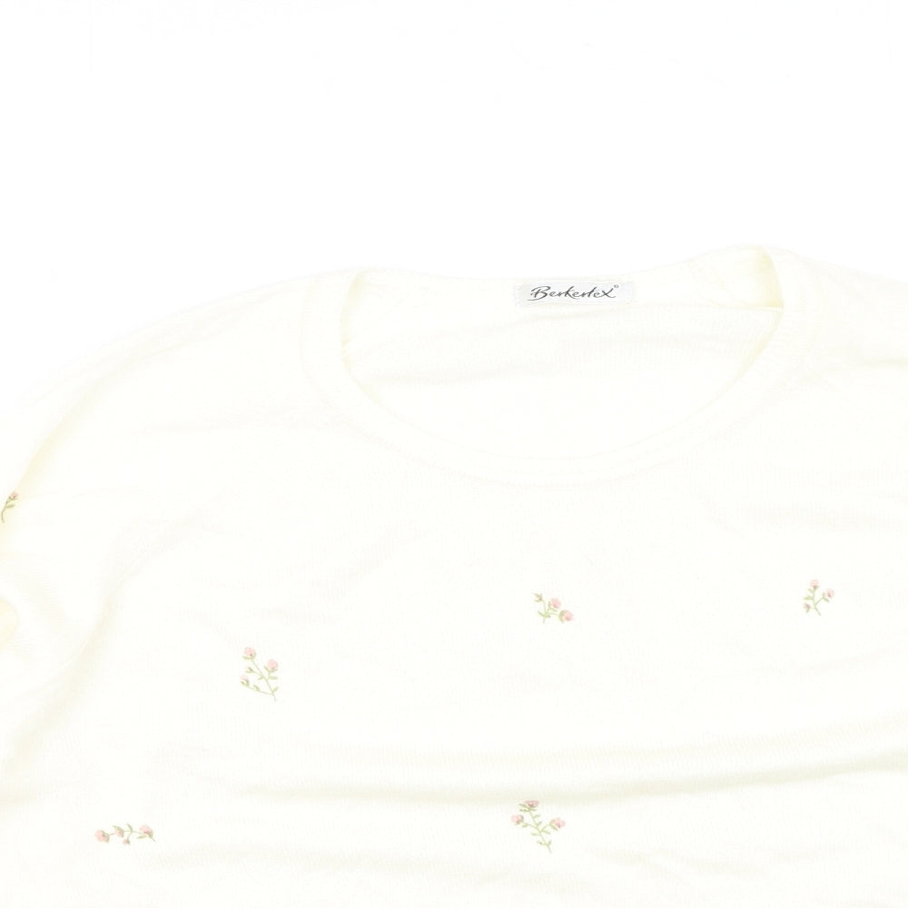 Berkertex Womens Ivory Round Neck Floral Modal Pullover Jumper Size 14