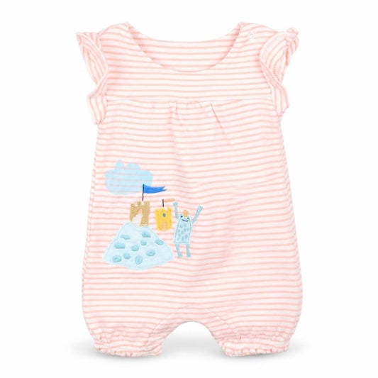 Marks and Spencer Girls Pink Striped Cotton Jumpsuit Outfit/Set Size 0-3 Months