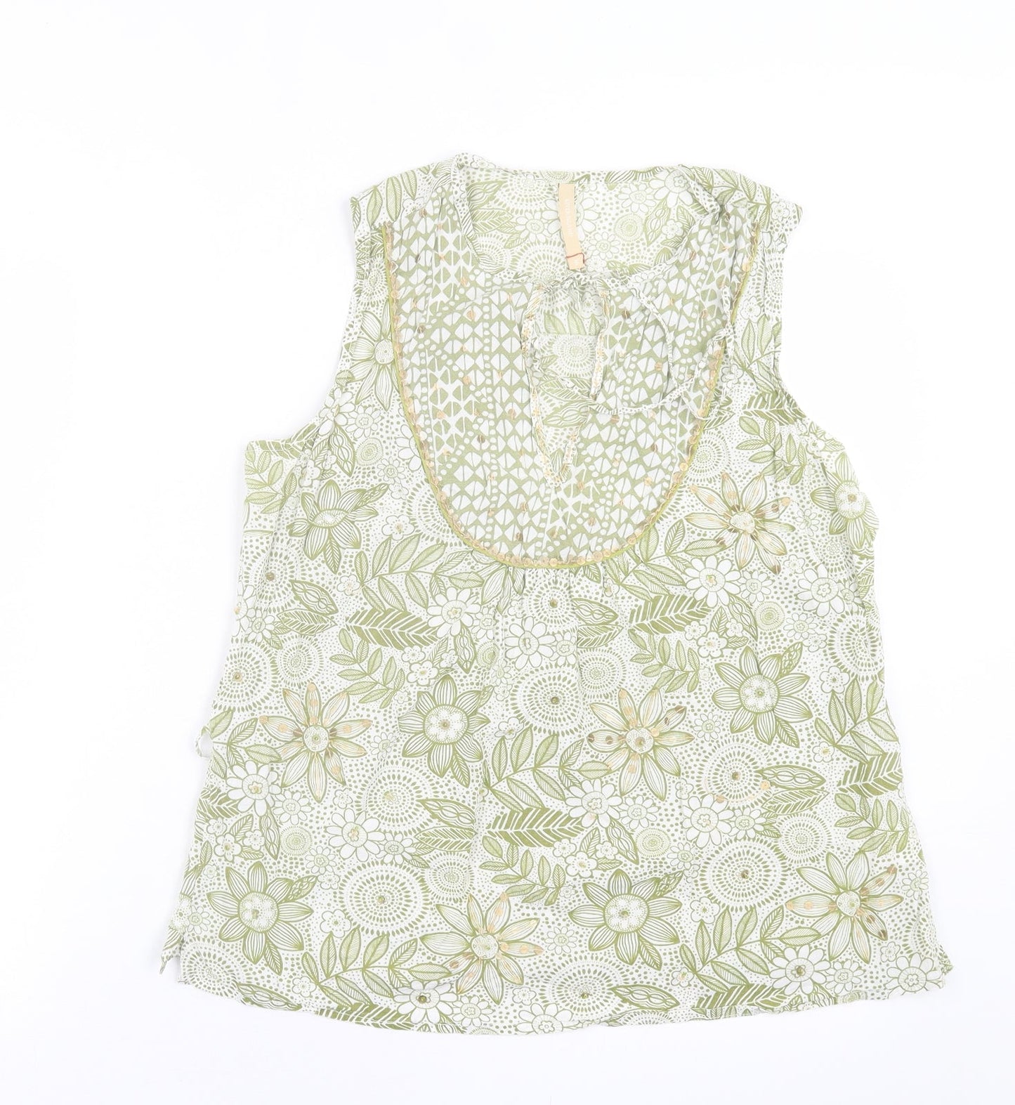 River Island Womens Green Geometric Polyester Basic Tank Size 14 V-Neck
