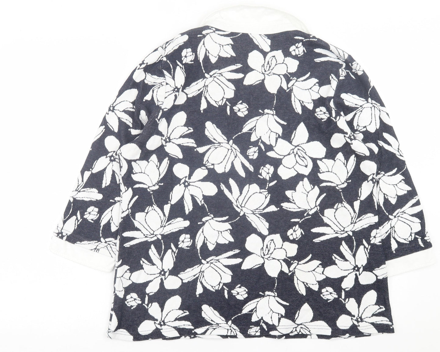 bonmarch Womens Black V-Neck Floral Cotton Pullover Jumper Size 16