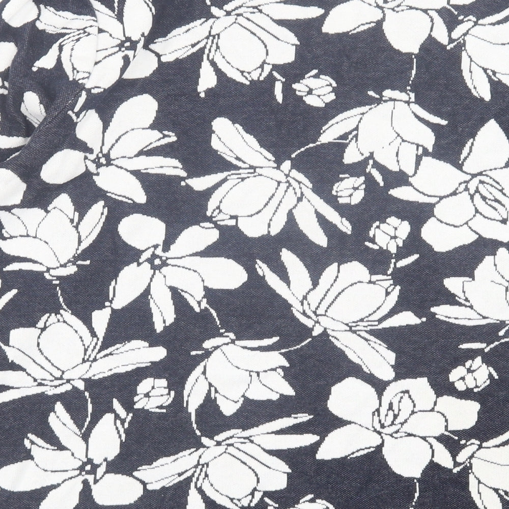 bonmarch Womens Black V-Neck Floral Cotton Pullover Jumper Size 16